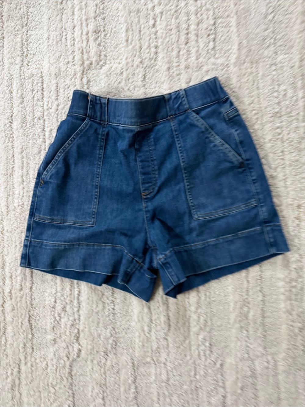 SPANX Dark Blue Denim Utility Shorts